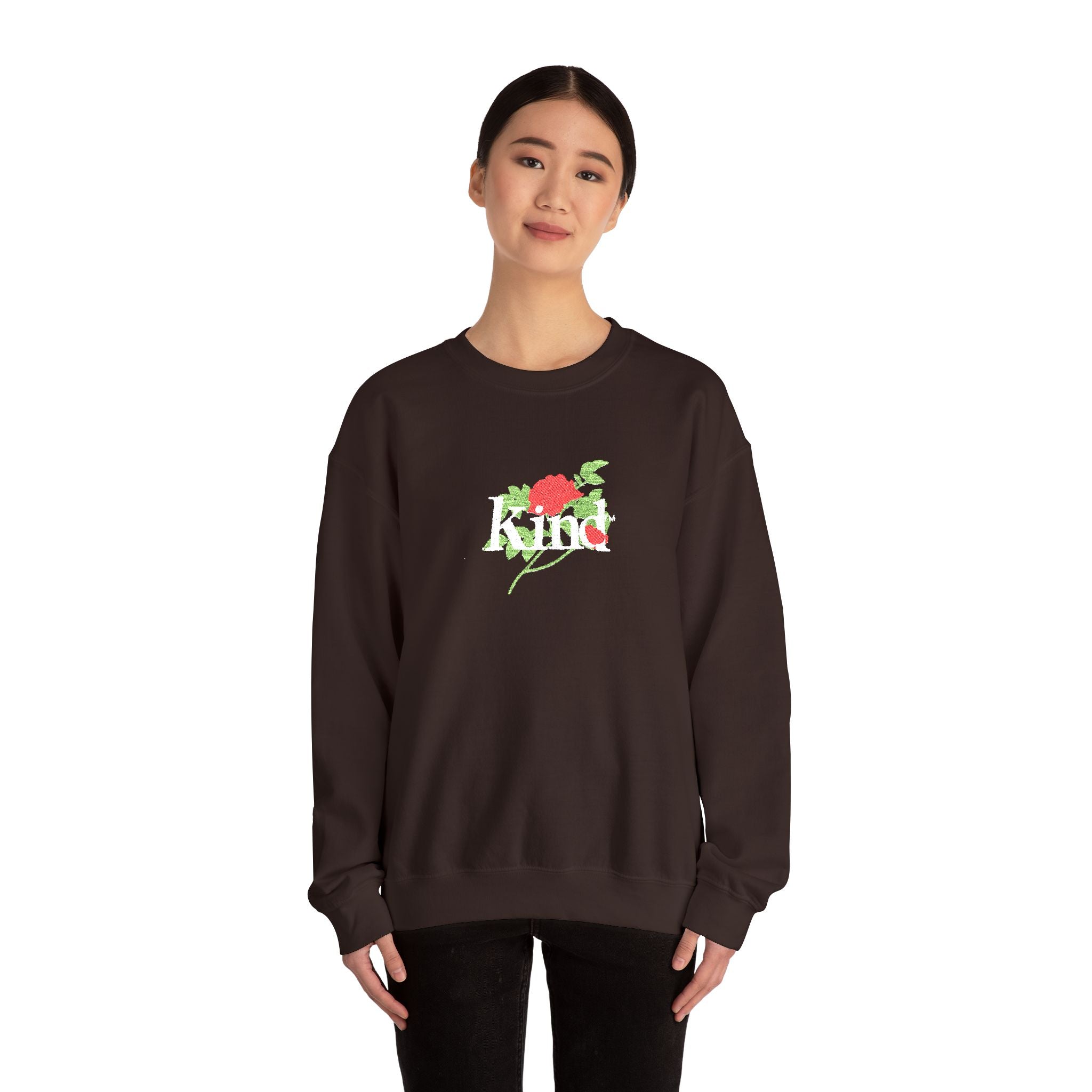 Kind Floral Crewneck Sweatshirt — Floral 'Kind' Graphic Pullover
