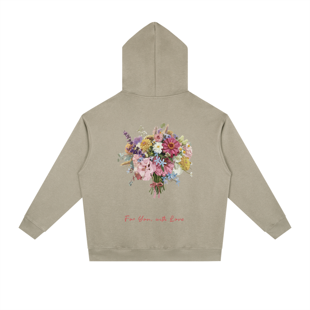 Floral Bouquet Drop-Shoulder Hoodie "For You With Love" Vintage Flower Tee