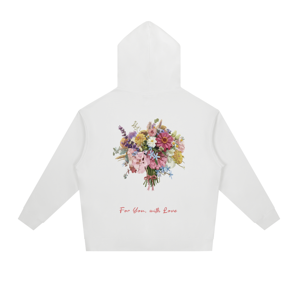 Floral Bouquet Drop-Shoulder Hoodie "For You With Love" Vintage Flower Tee