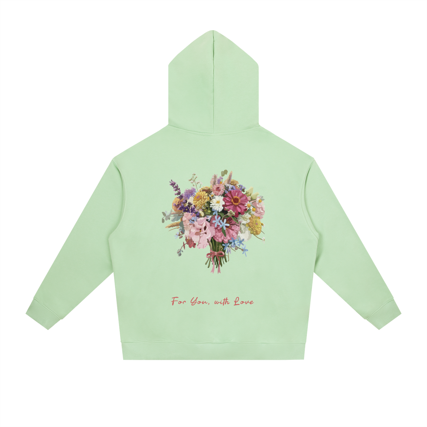 Floral Bouquet Drop-Shoulder Hoodie "For You With Love" Vintage Flower Tee