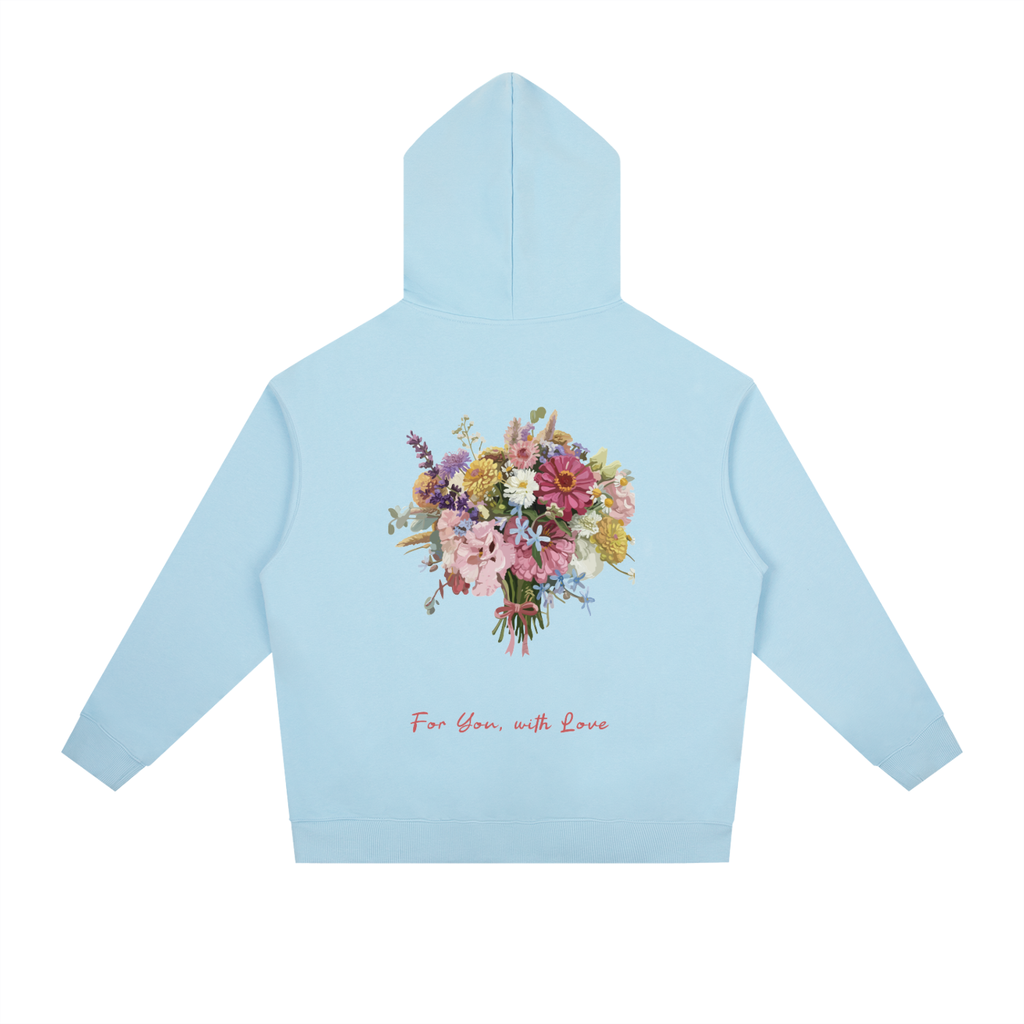 Floral Bouquet Drop-Shoulder Hoodie "For You With Love" Vintage Flower Tee