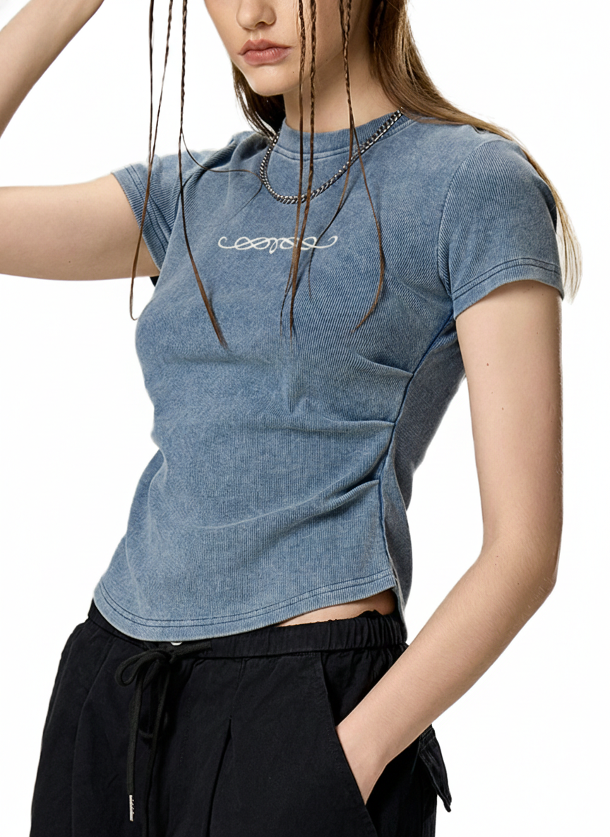 Vintage Washed Bodycon Cotton T-Shirt